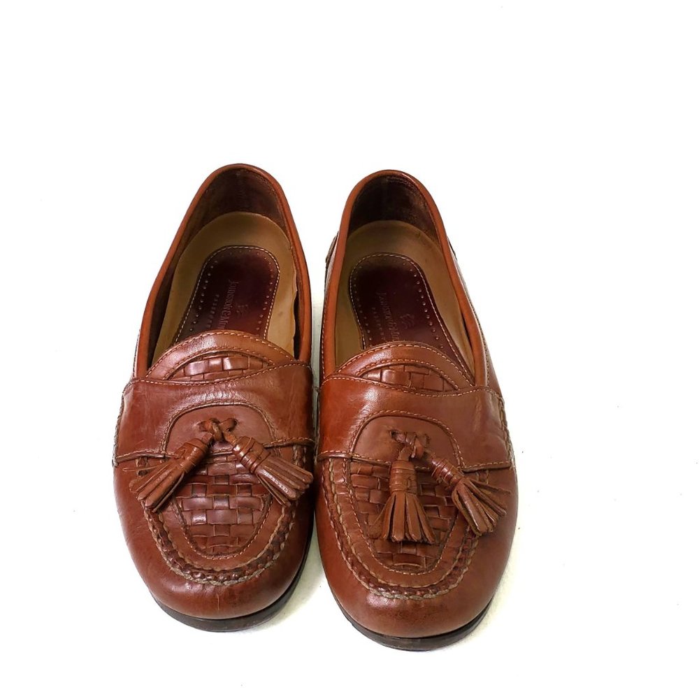 Genuine Johnston & Murphy Leather Brown Mens US 11.5 Woven Tassel Loafers Shoes